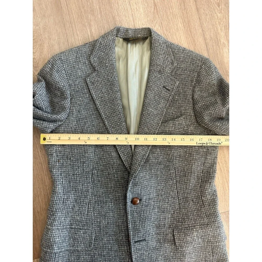 Vtg 70s ~38R Ralph Lauren Chaps Grey Tweed Blazer Leather Buttons Two Button